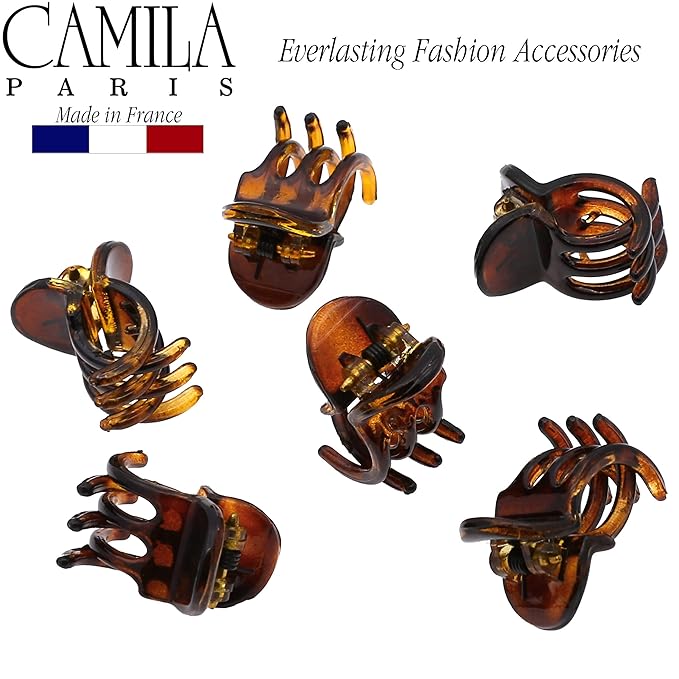 Camila Paris CP2374 French Hair Clip for Women, Set of 6 Extra Small Tortoise Shell Girls Hair Claw Clip Fashion Styling Hair Accessories for Women, Ladies Strong Hold Grip Clamp, Made in France