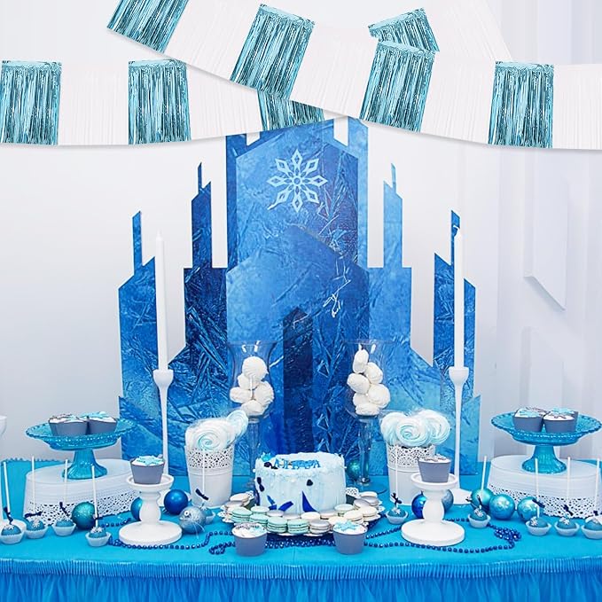 BEISHIDA Light Blue White Fringe Garland Banner Wall Tinsel Foil Streamers | - Image 5