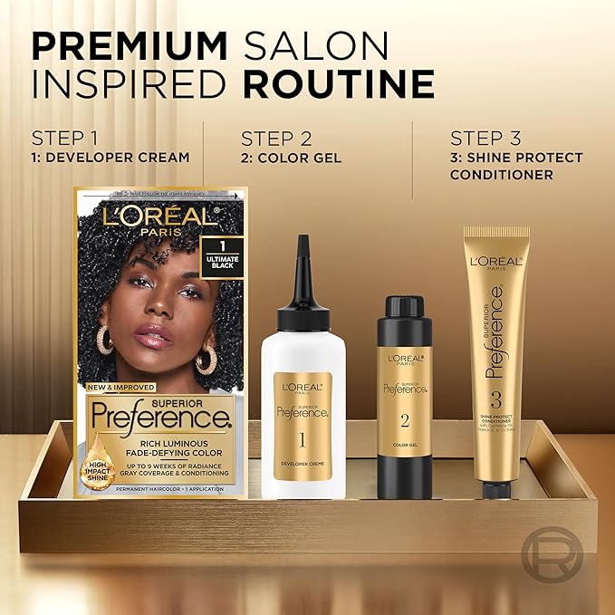 L'Oreal Paris Superior Preference Luminous Fade-Defying Permanent Hair Color, Hair Dye For Up to 9 Weeks of Radiance, Dark Blonde 7, 1 Hair Dye Kit