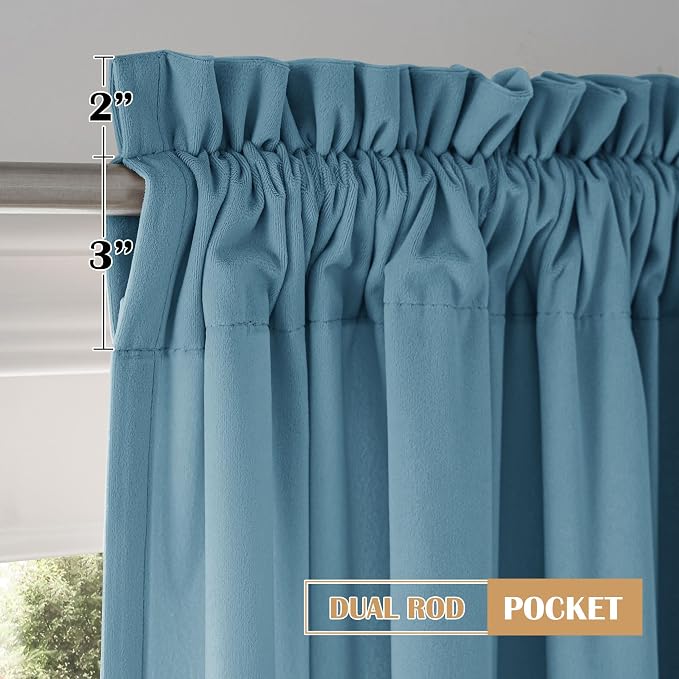 Beauoop Lake Blue Velvet Curtains - Image 8