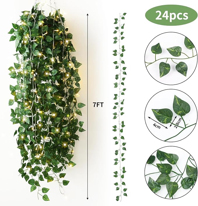 CEWOR 24 Pack 173ft Fake Ivy Vines, Artificial Ivy Garland - Image 2