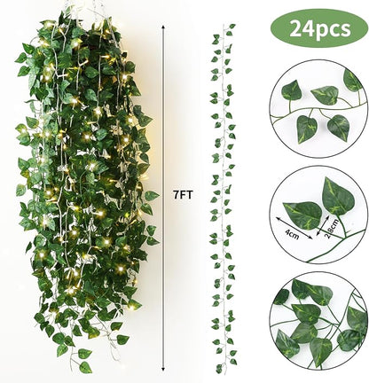 CEWOR 24 Pack 173ft Fake Ivy Vines, Artificial Ivy Garland - Image 2