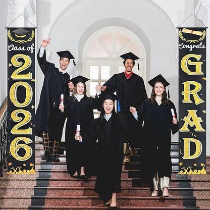 Black Gold Graduation Decorations Class of 2026 Congrats Grad Banner Grad Porch - Image 3