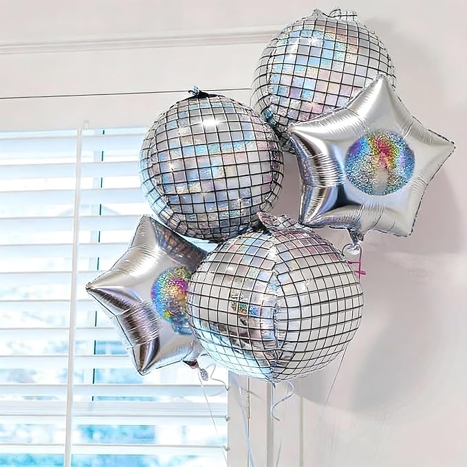 9 Pcs Disco Ball Balloons and Star Balloons 22/18 4D Ball Balloons Laser - Image 6