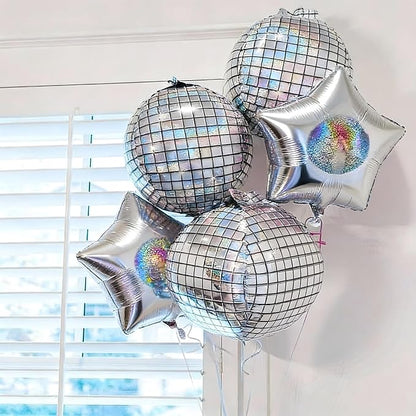9 Pcs Disco Ball Balloons and Star Balloons 22/18 4D Ball Balloons Laser - Image 6