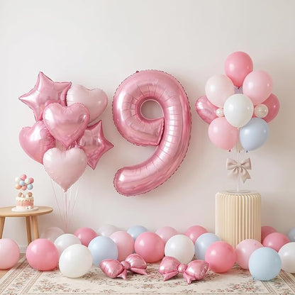 TONIFUL 9th Birthday Balloons Kit 40 Inch Pink Large Number 9 Foil Balloon | - Image 3
