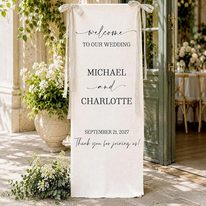 Personalized Fabric Wedding Welcome Sign, Cotton Linen Banner by Unknown