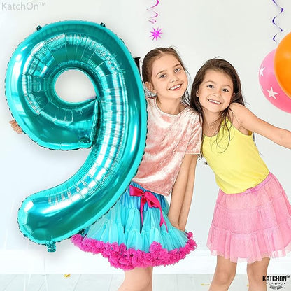 KatchOn Foil Teal Blue Number 9 Balloon - Image 5