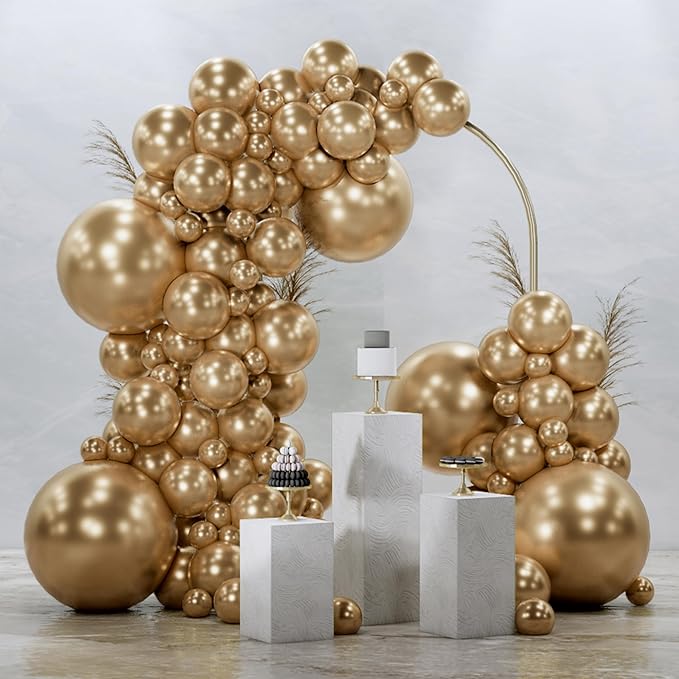PartyWoo Metallic Gold Balloons 145pcs Chrome Gold Color 18 12 10 5 Inch | 18 by PartyWoo