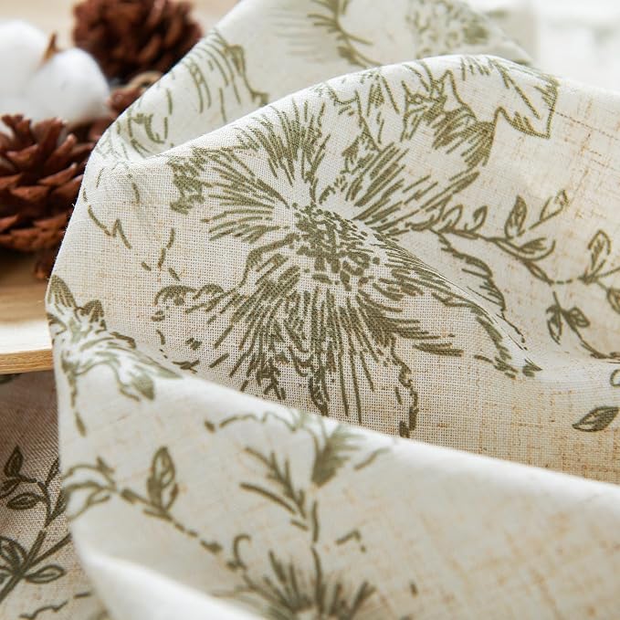 jinchan Green Floral Linen Curtains 84 Inch Farmhouse Back Tab 2 Panels | Light - Image 7