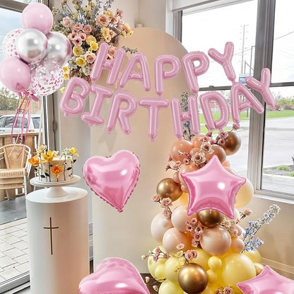 29PC Pastel Pink Happy Birthday Balloons Banner, 16 Inch Aluminum Letter Banner - Image 3