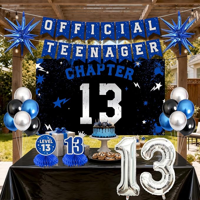 13th Birthday Decorations for Boys and Girls, Chapter 13 Party Set | Blue Black - Image 4