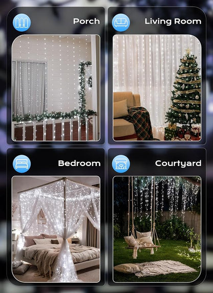 Brightown 300 LED White Fairy Curtain Lights, 9.8ft x 9.8ft String Lights | - Image 7