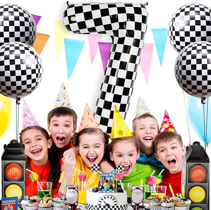 Checkered Number 7 Balloon 40 Inch, Large Foil Black and White Number Balloons - Image 4
