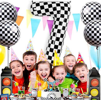 Checkered Number 7 Balloon 40 Inch, Large Foil Black and White Number Balloons - Image 4