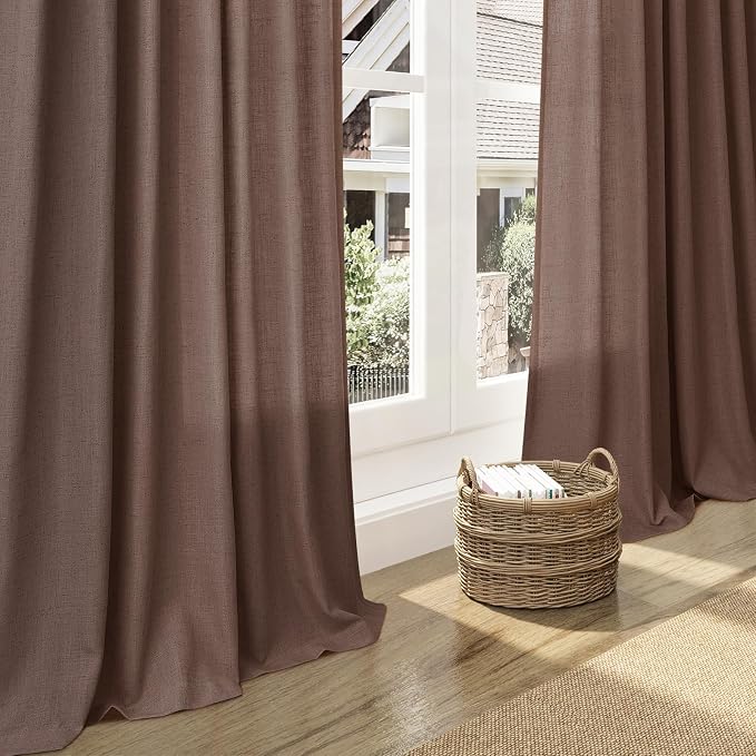 Mocha Mousse Curtains 96 Inch Long 2 Panel Set Back Tab Rod Pocket Linen - Image 6