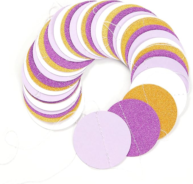 White Purple-Gold Party-Decorations Paper Garland - 52ft Glitter Hanging - Image 3