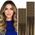 VINBAO Invisi Edge Tape in Hair Extensions Human Hair 55g 20pcs Balayage Chocolate Brown to Caramel Blonde Invisible Injected Tape-ins Extensions Pro Quality 20inch #4/27/4