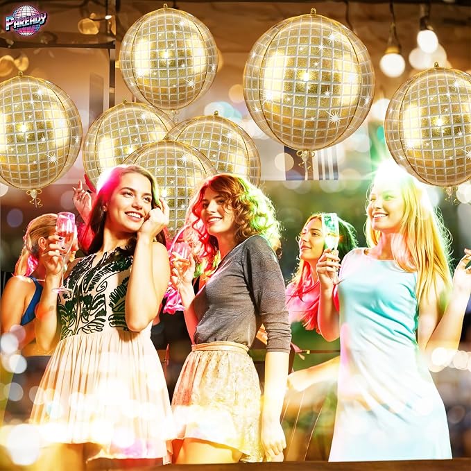 6pcs 22 Inch Gold Disco Ball Balloons, Shiny Gold Big Disco Balloons, 4D Large - Image 7