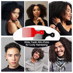 2 Pcs Hair Pick Comb Wide Tooth Lift for Hair Styling Detangling Plastic Afro Comb for Women Men (Black, Red)