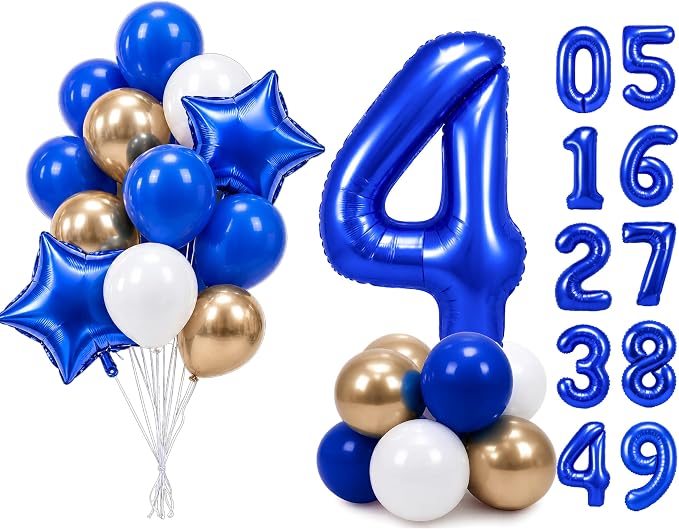 PartyWoo Number Balloons 40 Inch Blue Number 4 Kit by PartyWoo