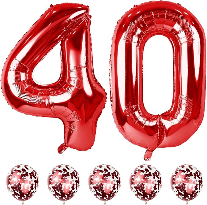 40th Birthday Balloons for Women, 40 Inch Giant Red Foil Number 40 Balloons by Lingqiang