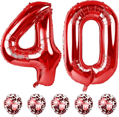 40th Birthday Balloons for Women, 40 Inch Giant Red Foil Number 40 Balloons by Lingqiang