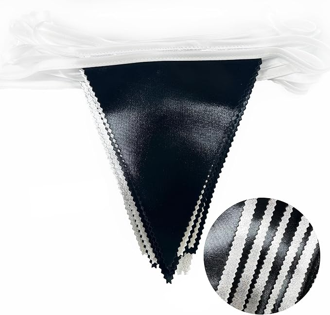 Black and Silver Party Decorations Triangle Pennant Banner Flag Metallic Fabric - Image 3
