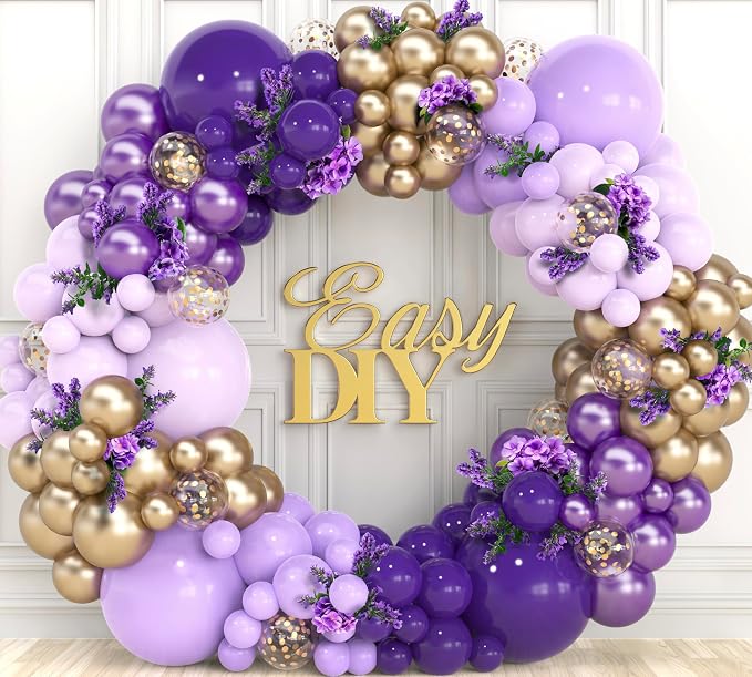 ALL-IN-1 Purple and Gold Balloon Arch & Garland Kit – Small and Large Purple - Image 5