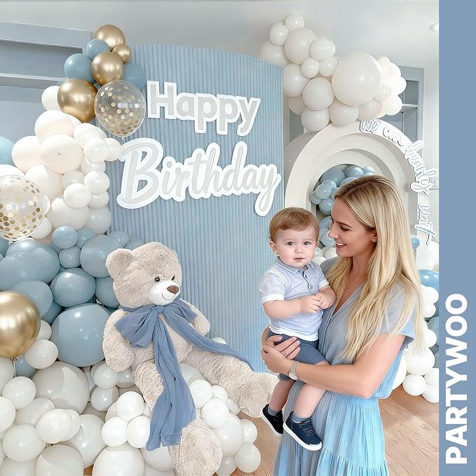 PartyWoo Dusty Blue Balloons 66pcs Pack Light Blue Latex Balloons | Baby Slate - Image 7