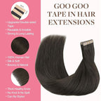 GOO GOO Tape in Hair Extensions Human Hair, 1C Mocha Brown, 24inch 100g 40pcs, Skin Weft Seamless Invisible, Silky Straight with Thick Ends, Remy Human Hair