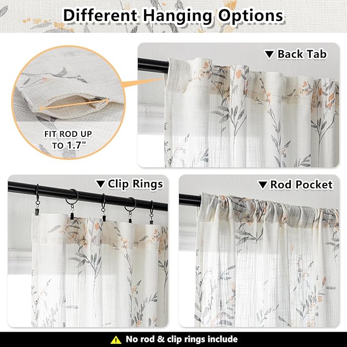 MYSKY HOME Bedroom Curtains 63 Inch Length 2 Panels Set Linen Look Semi Sheer - Image 4