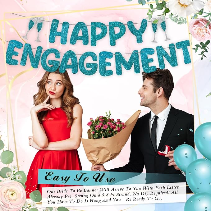 Pre Strung Happy Engagement Banner Glitter Engagement Party Decorations - Image 5