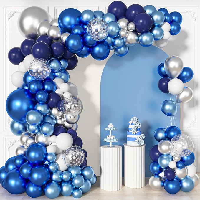 156Pcs Blue Silver Balloons Garland Arch Kit Different Size | Navy Royal by OUDDYLIFE