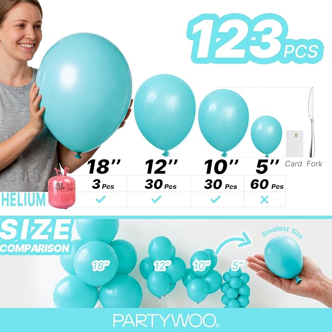PartyWoo Teal Balloons 123pcs Turquoise Dark Teal Color 5 Inch | 18 12 10 5 - Image 6