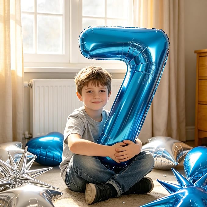 TONIFUL 7th Birthday Balloons Kit 40 Inch Blue Large Number 7 Foil Balloon | - Image 3