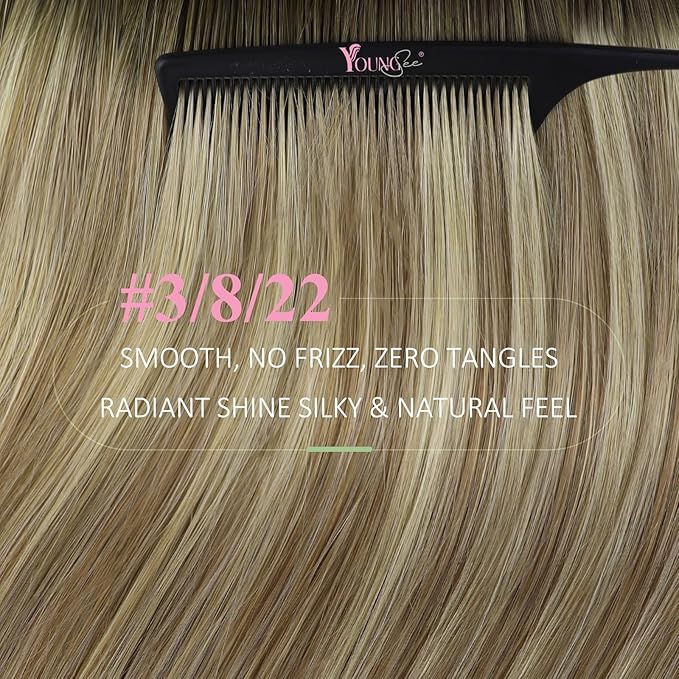 YoungSee Human Hair Tape in Extensions Brown Balayage Tape in Hair Extensions Real Human Hair Brown Ombre Blonde with Medium Brown Tapes Human Hair Extension Silky Straight 20 Inch 20pcs 50g