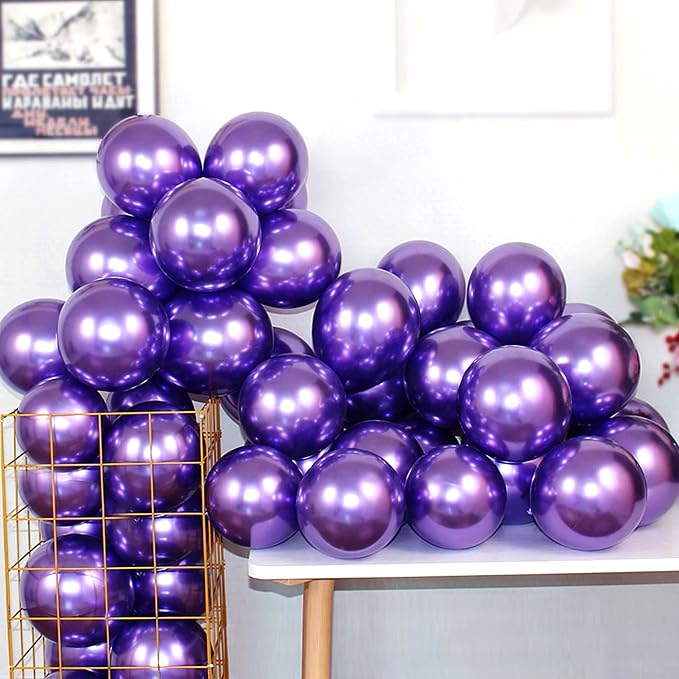 12 Inch 100 Pcs Latex Metallic Chrome Dark Purple Balloons Helium Shiny Thicken by COLORFULELVES