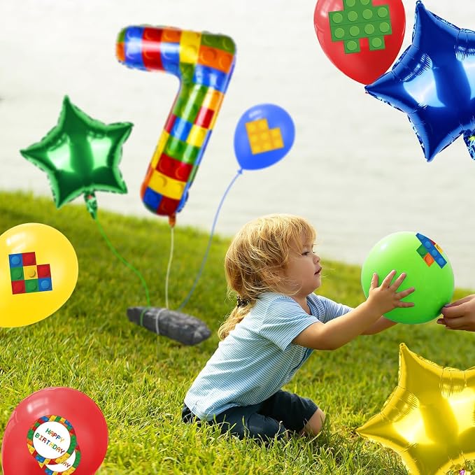 40 Inch Building Block Number Balloon, Colorful Number Block Foil Balloons - Image 5