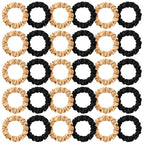 WILLBOND 30 Pcs Small Satin Silk Scrunchies Bulk for Women, Thin Hair Ties Mini Scrunchy Bands Skinny Ponytail Holders for Thick Curly Hair Pony Tails Wrist Decor(Black, Gold)