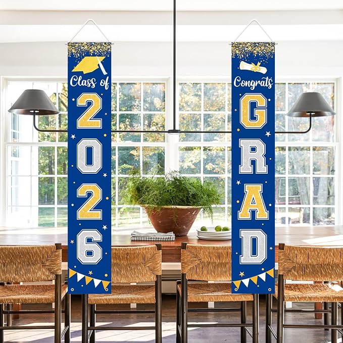 Graduation Decorations 2026 GRAD Banner Blue Porch Door Sign Welcome Banner - Image 7