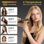 Cordless Hair Straightener Curler 2 in 1 Ceramic Flat Iron Mini Portable Fast Heating 30s 4500mAh Battery 4 Temp Adjustments LCD Display USB Rechargeable for Women Men with Pouch (Black)