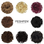 FESHFEN Human Messy Buns - 100% Human Hair Bun Real Scrunchies Hair Pieces Ponytail Extensions Wavy Tousled Updo Chignon Hairpieces for Women, Ash Brown
