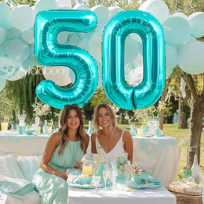 40 Inch Big Teal Blue Number 50 Foil 0-9 Mylar Helium Balloons | Large Digital - Image 3
