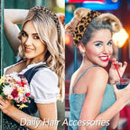 VELSCRUN Headbands for Women 7 Pcs Different Dark Leopard Color Knotted Solid Pearl Head Bands Non Slip Hair Band Stuff for Teen Girls Womens Trendy Fashion Diademas Para Mujer Hair Accessories