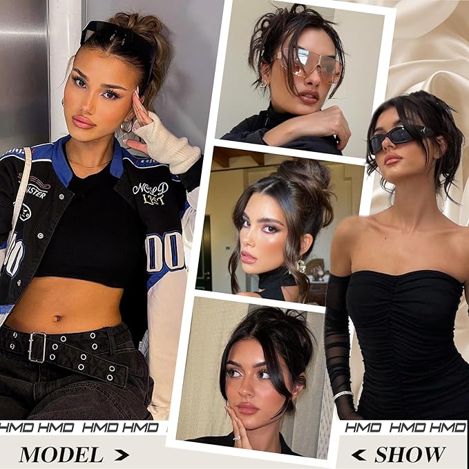 HMD Tousled Updo Messy Bun Hair Piece Hair Extension Ponytail With Elastic Rubber Band Updo Extensions Hairpiece Synthetic Hair Extensions Scrunchies Ponytail Hairpieces for Women(Dark Brown)