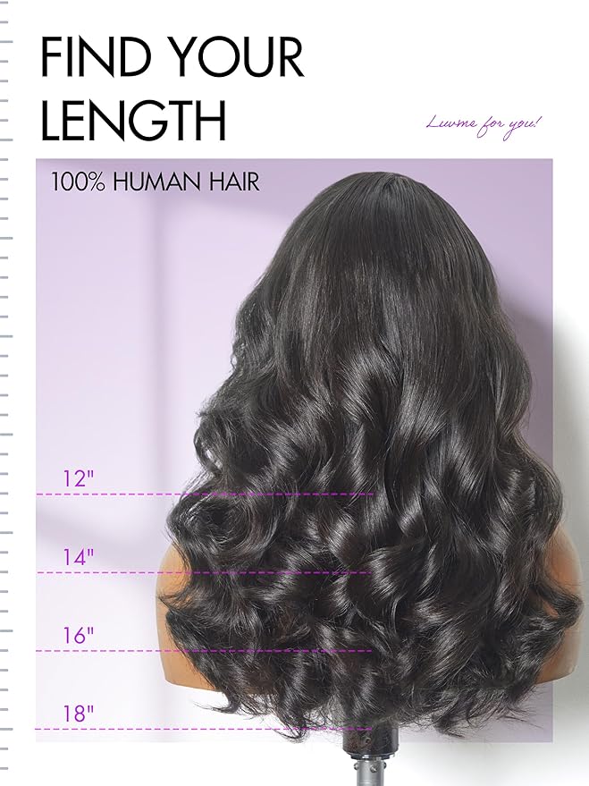 LUVME HAIR 100% Human Hair Wigs Loose Wave Glueless Lace Front 16 Inches, Pre Cut Plucked Hd Lace Short Wig Ready To Go Natural Color Straight Bleached Knots Side Part Black Wigs