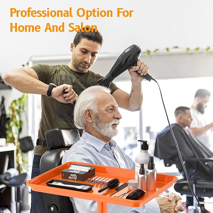 Salon Tray on Wheels - Premium Aluminum Tattoo Tray Rolling Trolley - Adjustable Salon Service Rolling Tray Hairdresser Cart with Clinic Spa Rolling Tray Wheels (Orange)