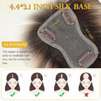 100% Real Human Hair Topper for Women Human Hair Pieces for Women 10 inch Ombre Light Brown with Blond Highlight Hair Hoppers with Bangs Swiss Base Clip in Bangs for Thinning Hair2T613