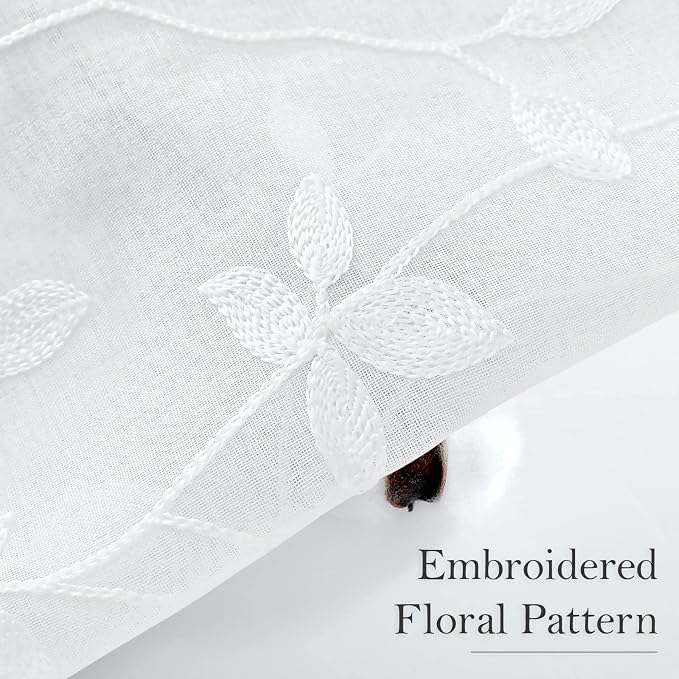 HOMEIDEAS White Sheer Curtains 2 Panels, Embroidered Vine Leaf, W52 x L84 | - Image 2